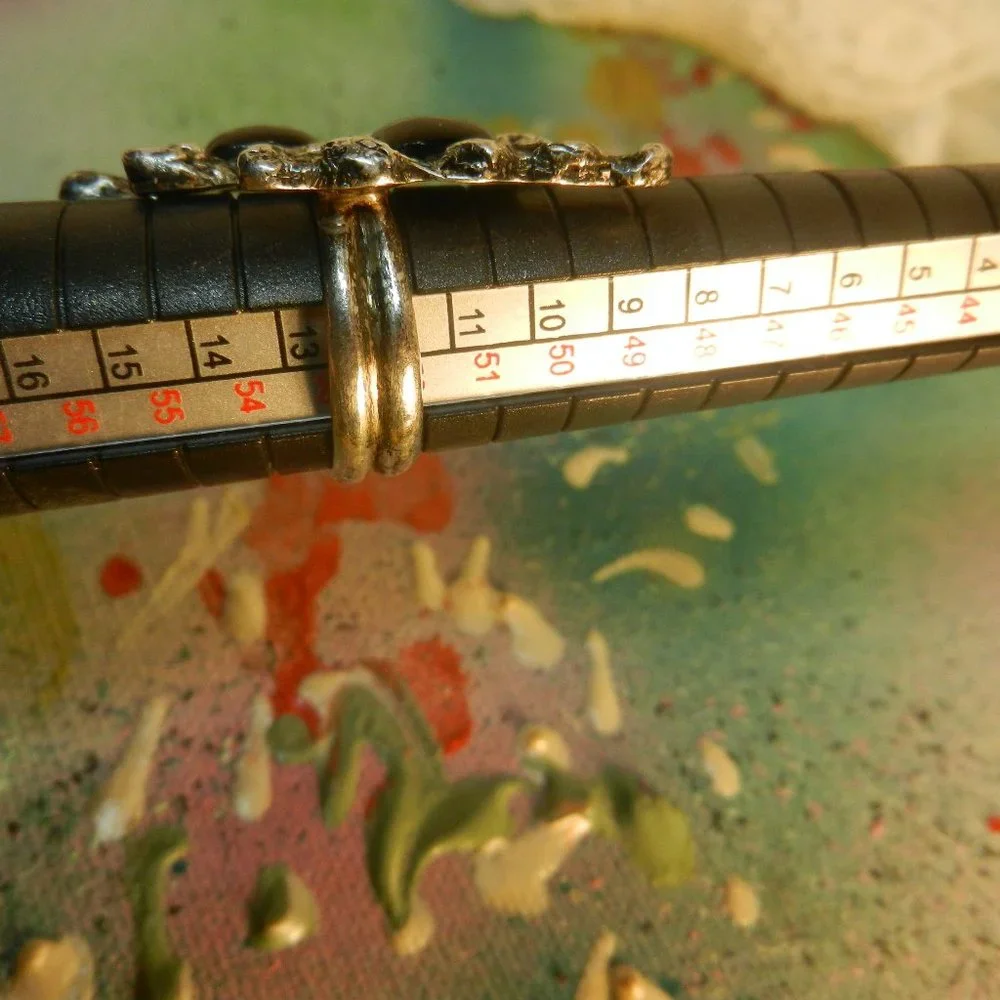 VTG artisan pewter black ring silvery statement ebony shiny bohemian size 12